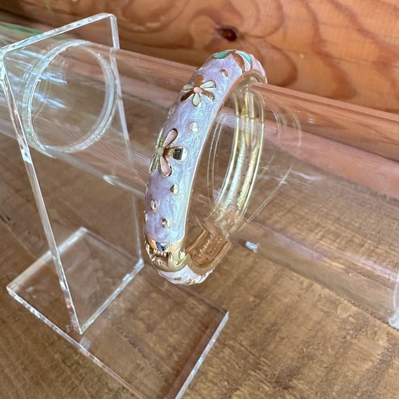 Petite Lavender Turquoise Cloisonne Enamel Bangle Bracelet Clamper Style Closure - Picture 9 of 10